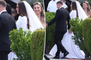 Olivia Culpo stuns in long-sleeve Dolce &amp; Gabbana dress during Christian McCaffrey wedding