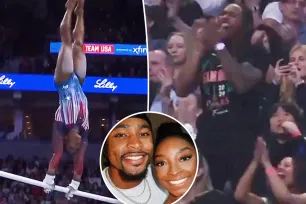 Simone Biles’ husband, Jonathan Owens, jumps to his feet as gymnast dominates Olympic trials