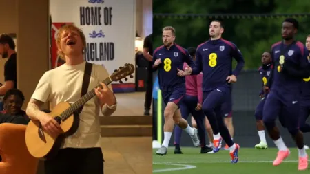 Grammy Award-winning Ed Sheeran performs to rejuvenate England team ahead of quarter-final clash against Switzerland in Euros 2024