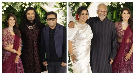 AR Rahman and Mani Ratnam among stars at Varalaxmi Sarathkumar and Nicholai Sachdev’s wedding reception. See photos