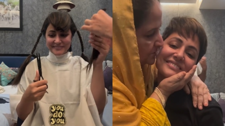 Hina Khan’s mother cries as actor chops off hair amid cancer treatment: ‘I choose to let go of my beautiful hair before it starts falling off’