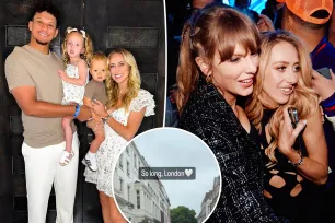 Brittany Mahomes pays homage to Taylor Swift while departing London with her family