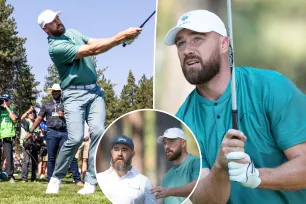 Travis Kelce hits man with rogue golf shot — then kisses victim’s arm in apology