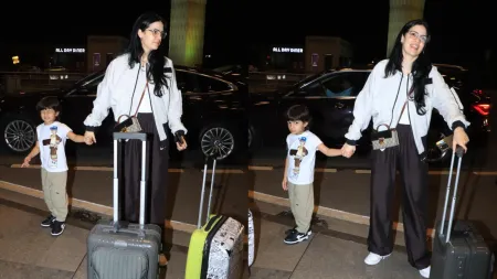 Natasa Stankovic flies out of Mumbai with son Agastya amid divorce rumours with cricketer Hardik Pandya. Watch videos