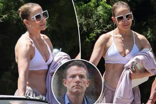 Jennifer Lopez flaunts her toned abs at Hamptons gym after spending anniversary apart from Ben Affleck