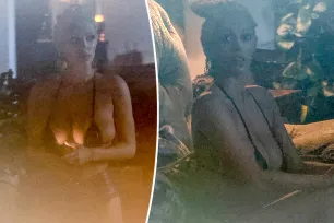 Bianca Censori matches barely-there leather bikini top to tiny shorts at Chateau Marmont