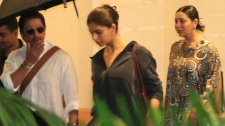 Shah Rukh Khan, Gauri Khan, Suhana Khan visit Farah Khan’s residence to pay tribute to her mother Menaka Irani. Watch