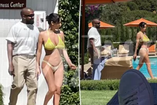 Bianca Censori steps out in a tiny bikini as Kanye West remains fully dressed at luxurious hotel outing in California