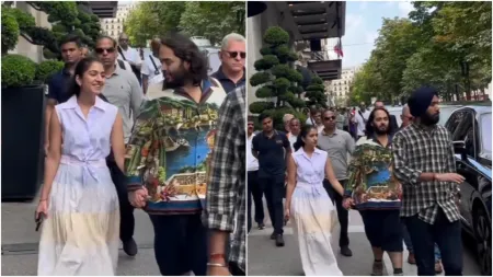 Anant Ambani and Radhika Merchant walk hand-in-hand as they attend Olympic games in Paris. Watch