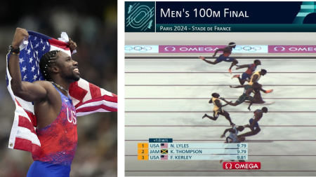 Noah Lyles claims Paris Olympics 100m gold… only by 5-thousandths of a second