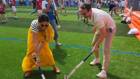 Saree-clad Taapsee Pannu plays hockey with husband Mathias Boe in viral photos at Olympics 2024