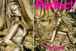 Rihanna covers Perfect magazine in head-to-toe gold body paint and a string bikini