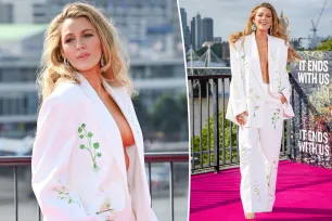 Blake Lively goes bare under a blazer for ‘It Ends With Us’ photocall in London