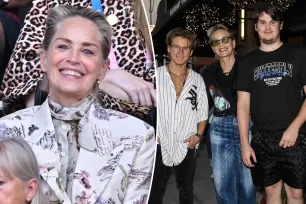 Sharon Stone enjoys rare outing with sons Roan, 24, and Laird, 19, for dinner in LA