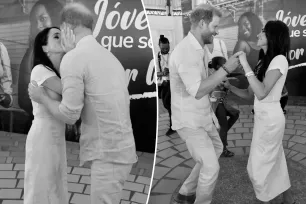 Meghan Markle and Prince Harry share a kiss while salsa dancing in Colombia