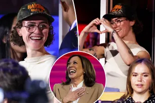 Ella Emhoff supports stepmom Kamala Harris at DNC 2024 in viral camo cap