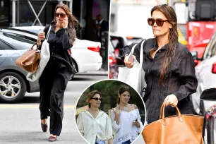 Katie Holmes runs errands with wet hair after dropping off look-alike daughter Suri at college