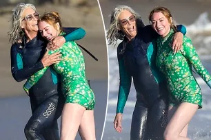 Lindsay Lohan and Jamie Lee Curtis share an adorable beach hug as they film ‘Freaky Friday 2’