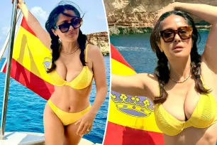 Salma Hayek proudly flaunts ‘white hair’ as she shows off curves in yellow bikini: ‘Perfect combination’