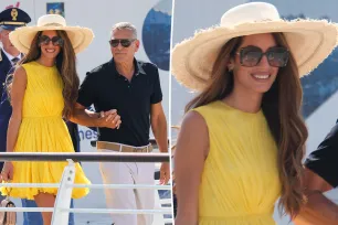 Amal Clooney goes glam in a straw hat and sunny yellow minidress at the Venice Film Festival