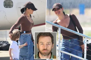 Ringless Nikki Garcia seen for first time since Artem Chigvintsev’s domestic violence arrest boarding jet with son