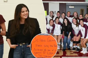 Selena Gomez surprises Colorado high school volleyball team who pleaded she sing national anthem: ‘I saw the sign!’