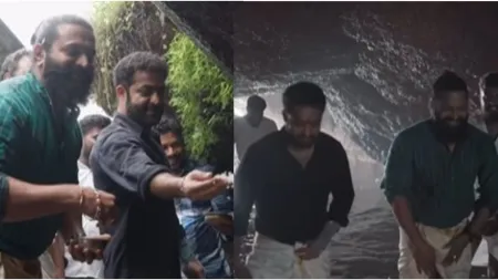 Rishab Shetty, Jr NTR, Prashanth Neel trek to Keshavanatheshwara Temple in traditional veshti. Watch