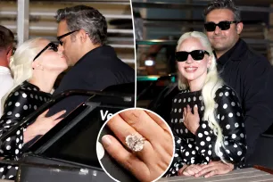 Lady Gaga flashes megawatt engagement ring as she and fiancé Michael Polansky arrive at Venice Film Festival