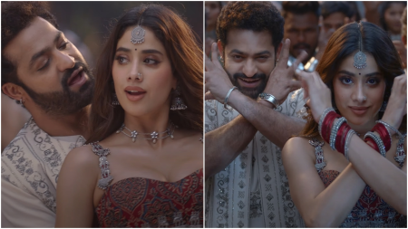 Devara song Daavudi: Janhvi Kapoor-Jr NTR match steps in this fast-paced number designed for social media reels. Watch