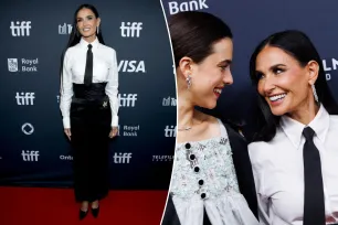 Demi Moore looks sharp in suit-inspired outfit finished with a tie at TIFF