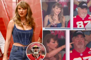 Taylor Swift chats with Travis Kelce’s dad in suite at Chiefs’ opening game against Ravens