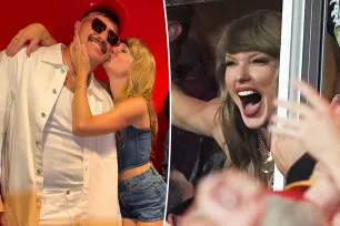 Taylor Swift gives Travis Kelce a sweet kiss while celebrating Chiefs win over the Ravens