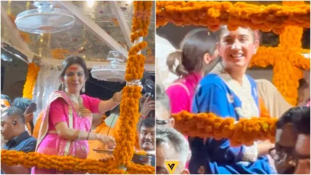 Radhika Merchant dances her heart out with Anant Ambani; Nita Ambani distributes prasad to devotees at Ganesh Visarjan: Watch