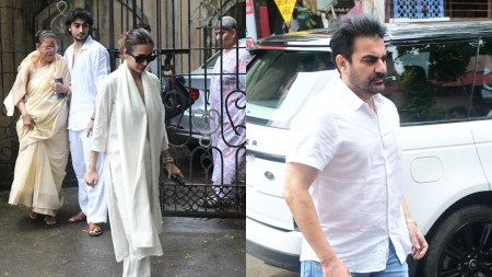 Malaika Arora’s stepfather Anil Mehta’s funeral: Son Arhaan, ex-husband Arbaaz Khan, Arjun Kapoor pay last respects