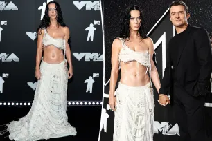 Katy Perry looks shipwrecked in wet and wild look on the 2024 VMAs red carpet with Orlando Bloom