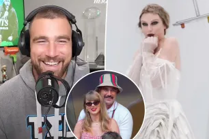 Taylor Swift fans are convinced they hear Travis Kelce laughing in behind-the-scenes ‘Fortnight’ video