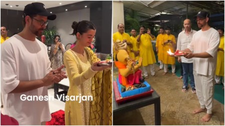 Hrithik Roshan, girlfriend Saba Azad do aarti with his parents Rakesh Roshan-Pinkie, join Ganpati Visarjan with fam