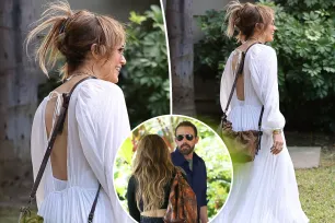 Jennifer Lopez beams at pal’s house after kissing Ben Affleck during brunch with their kids