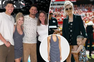 Brittany Mahomes trades Chanel for striped halter dress at Patrick Mahomes’ birthday party