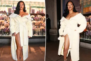 Rihanna rocks high-fashion bathrobe at Fenty Hair launch in London