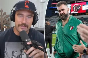 Travis Kelce raves about Jason’s green velour tracksuit for ‘Monday Night Countdown’: ‘Looked great’