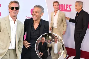 Watch Brad Pitt and George Clooney pal around on the red carpet at ‘Wolfs’ premiere