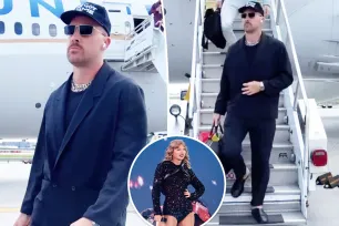 Travis Kelce channels Taylor Swift’s ‘Reputation’ era as he lands in Atlanta in all-black ahead of Chiefs, Falcons game