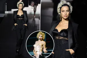 Irina Shayk pays homage to Madonna with cone bra, blond curls during Dolce &amp; Gabbana fashion show in Milan