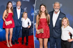 Mel Gibson emerges for rare red carpet event with kids Lucia, 14, and Lars, 7