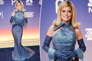 Shania Twain glitters in denim two-piece dress on People’s Choice Country Awards red carpet