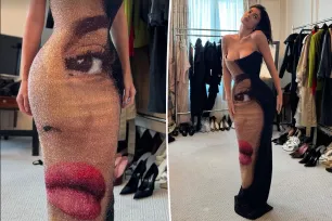 Kylie Jenner models Balmain gown featuring her own face made out of hundreds of thousands of beads