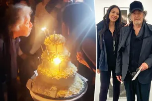 Al Pacino, 84, helps girlfriend Noor Alfallah, 30, blow out candles on her three-tier birthday cake