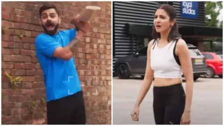 Anushka Sharma challenges Virat Kohli to cricket match, nearly cracks his skull open with a bouncer: ‘Phhodne ke chakkar mein ho kya’. Watch