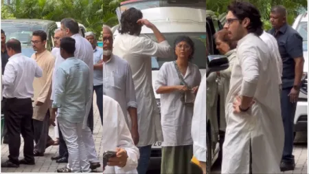 Aamir Khan arrives with Kiran Rao and Junaid Khan at Reena Dutta’s house to attend her father’s funeral. Watch